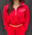 "HARD TO BREAK" QUARTER ZIP CROP in RED