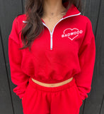 "HARD TO BREAK" QUARTER ZIP CROP in RED