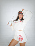 "CHERRY" CROP HOODIE in CREAM