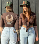 "AMERICAN STREETWEAR" CROP TIE TOP in BROWN